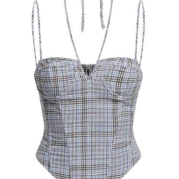 Lioness Blue Plaid Corset Top, Size Small. - Picture 2 of 5